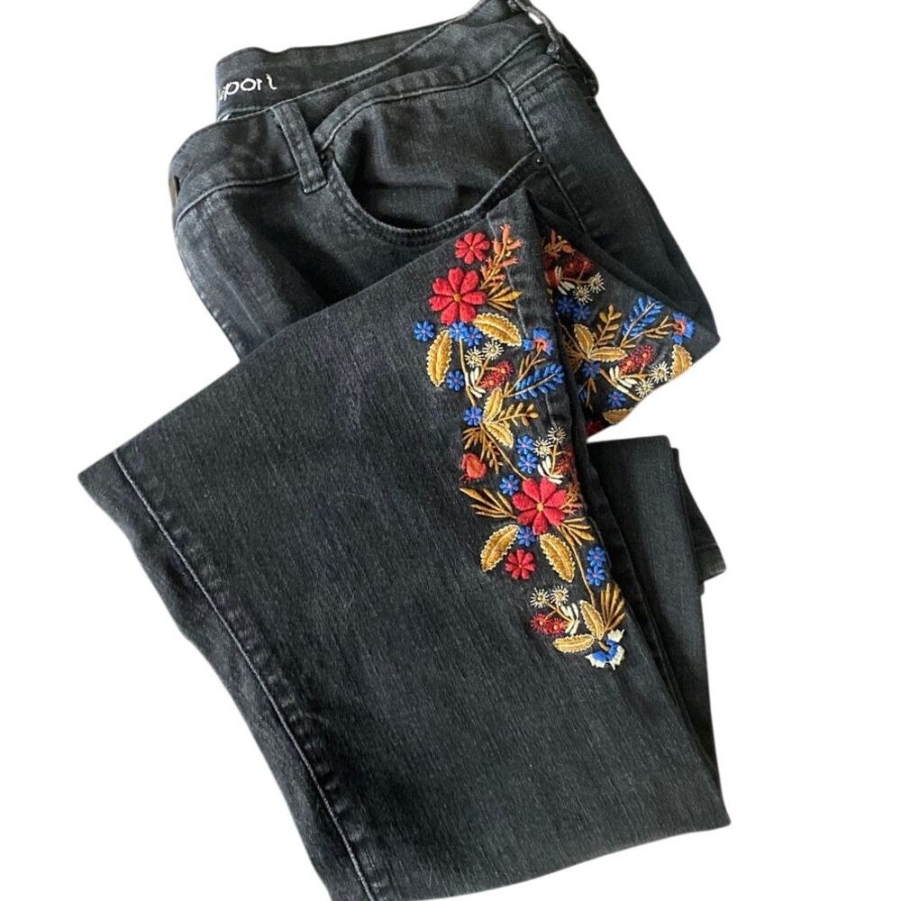 Vintage Y2K Westport Denim Jeans Women's 14 Skinny Floral Embroidered BOHO fairy